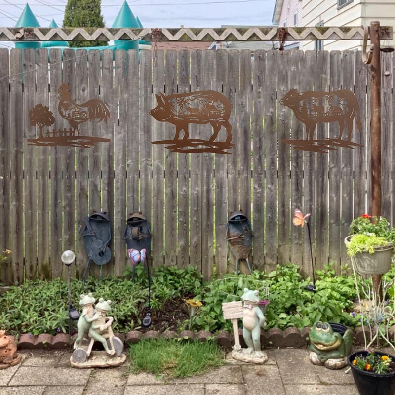 J-Fly Farm Wall Decor Farmhouse Metal Wall Art Pig Cow Rooster, 9 Inch set of 3, House Decorations for Living Room Bedroom Valentine, Rustic Farm Animal Windmill Décor for Indoor Outdoor Lodge - Image 5